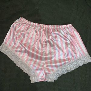 SHEIN Satin Striped Lace Panel Sleep Shorts 2XL(16)